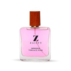 Zaisty Versace Pink perfume bottle with a wooden cap, featuring a soft pink fragrance.