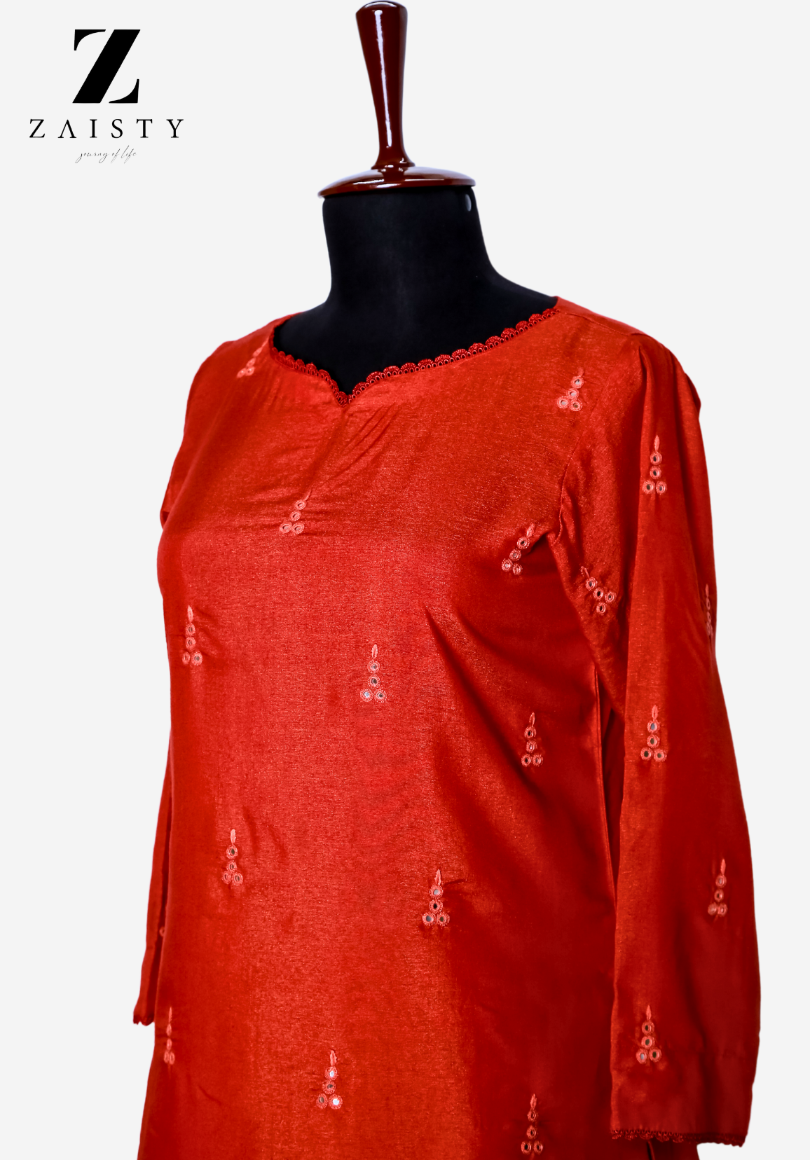 Rust Mirror Work Shirt – 2-Piece, Slit Neck, Full Sleeves