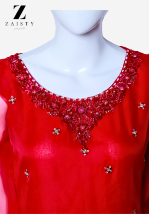 "Light pink organza 3-piece dress with embroidery"