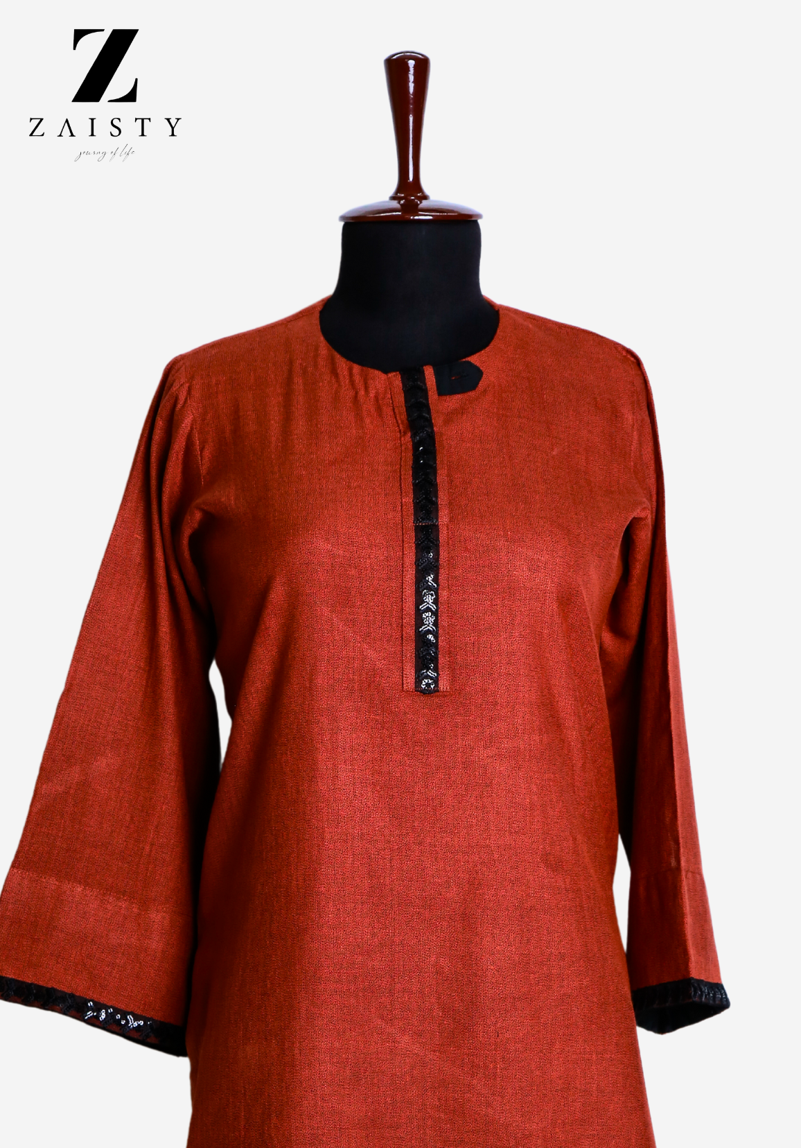 Rust Handmade 2-Piece Dress with Black Detailing