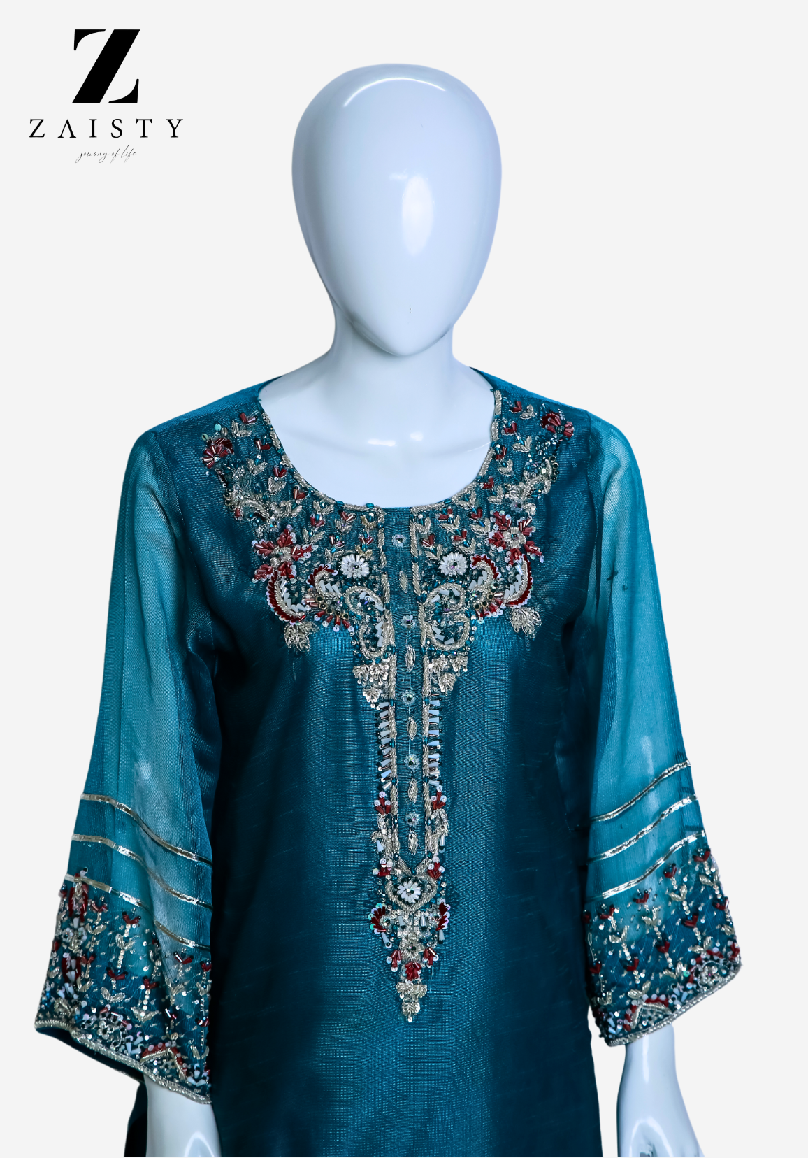 Regal Blue 3Pc Hand-Embroidered Suit
